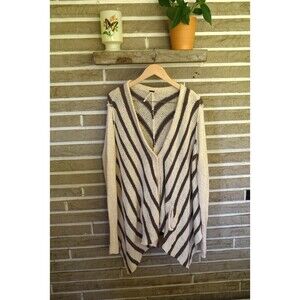 Free People Circle Back Striped Knit Sweater Cardigan Asymmetric Sz M oversized